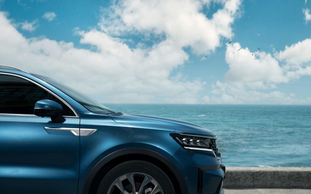 Modern car by the sea